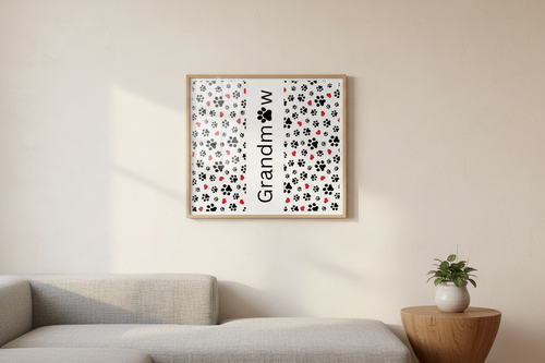 Grandmaw paw print and hearts design as a framed wall print