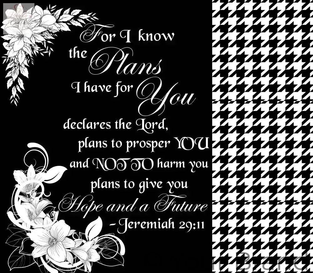 Jeremiah 29:11 Scripture Art Print, Black & White Floral Design